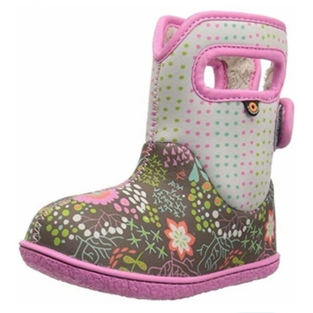 BOGS Toddler Girls Sz 10 Pink Brown Floral Polka Dot Waterproof Insulated‎ Boots